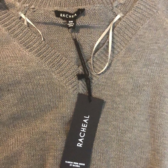 Racheal Sweater Dress Tunic Lace Bottom S/M Gray Offwhite - Picture 5 of 7